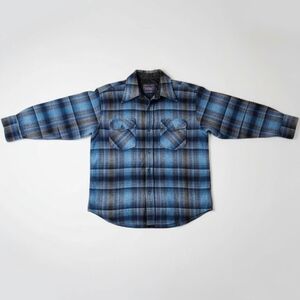 Vintage Woodland Re-Processed Wool Flannel Shirt Heavy Blue Plaid L (16/16.5)